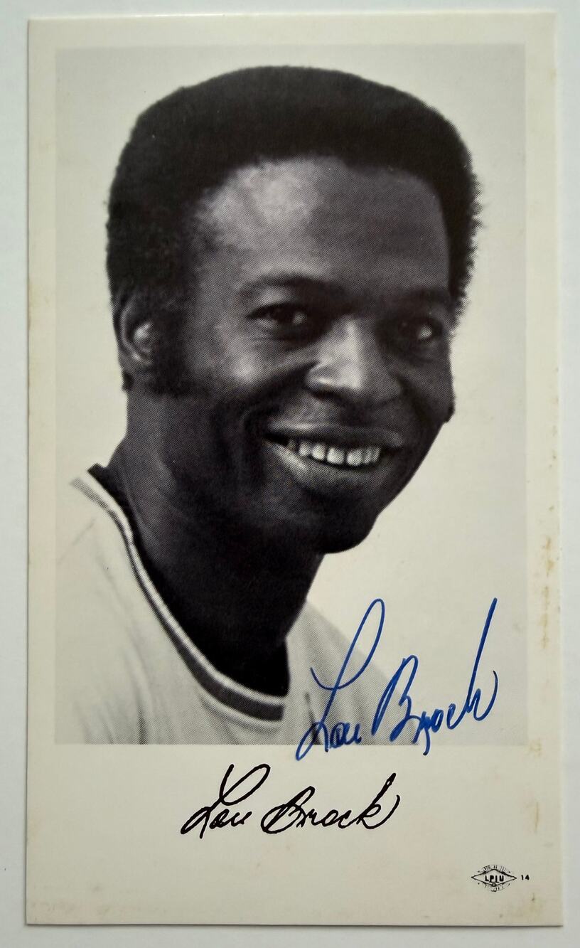 1970's Lou Brock Autographed Postcard St. Louis Cardinals, Chicago Cubs